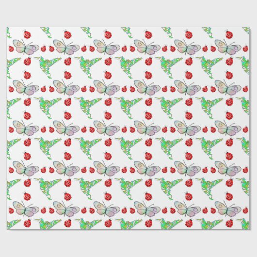 Custom Butterfly, Hummingbird und Ladybug Pattern Geschenkpapier (Flach)