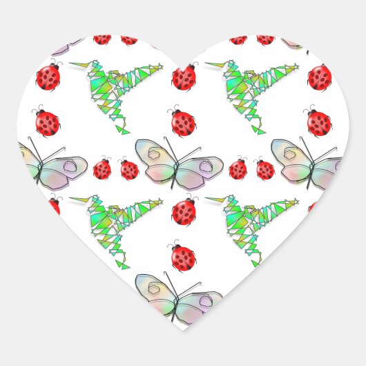 Custom Butterfly, Hummingbird und Ladybug Pattern Herz-Aufkleber (Vorderseite)