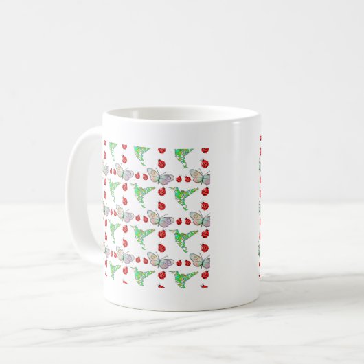 Custom Butterfly, Hummingbird und Ladybug Pattern Kaffeetasse (Vorderseite Links)