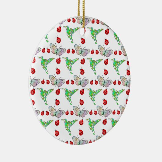 Custom Butterfly, Hummingbird und Ladybug Pattern Keramik Ornament (Rechts)