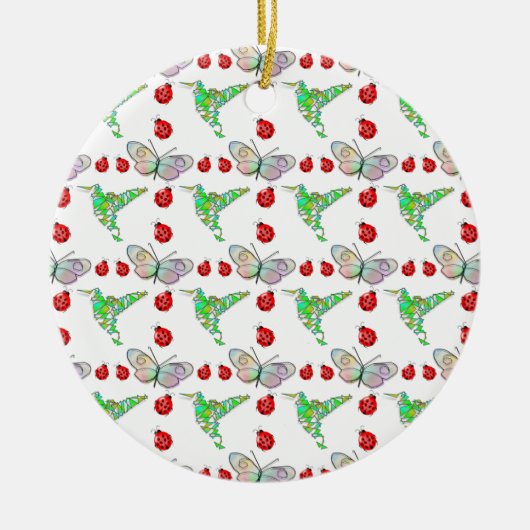 Custom Butterfly, Hummingbird und Ladybug Pattern Keramik Ornament (Vorne)