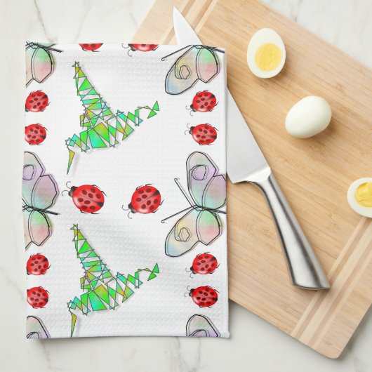 Custom Butterfly, Hummingbird und Ladybug Pattern Küchentuch (Viertel Falte)