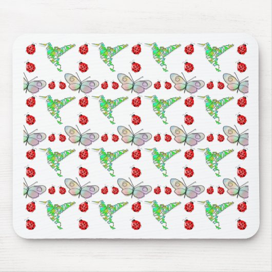 Custom Butterfly, Hummingbird und Ladybug Pattern Mousepad (Vorne)