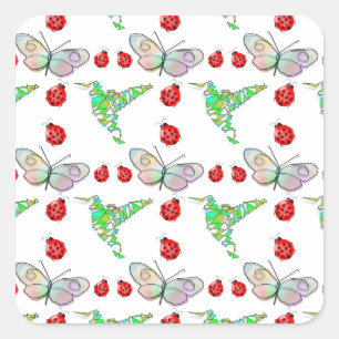 Custom Butterfly, Hummingbird und Ladybug Pattern Quadratischer Aufkleber