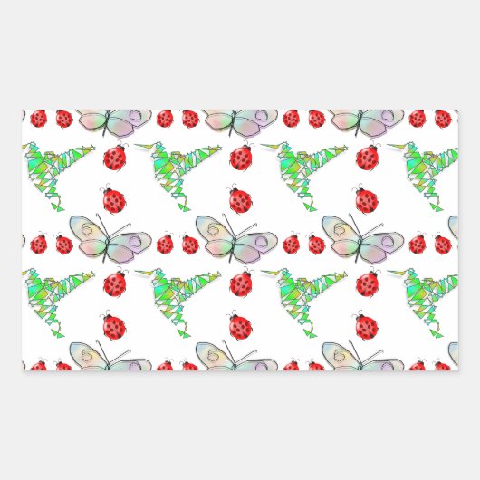 Custom Butterfly, Hummingbird und Ladybug Pattern Rechteckiger Aufkleber (Vorderseite)