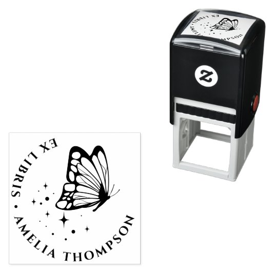 Custom Butterfly & Stars Round Ex Libris Buchzeich Permastempel (Beispiel)