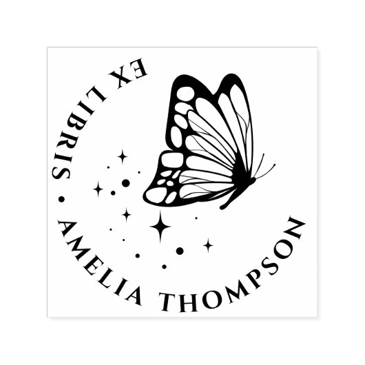 Custom Butterfly & Stars Round Ex Libris Buchzeich Permastempel (Design)