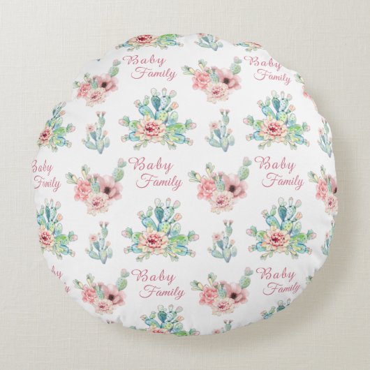 Custom Cacti Floral Round Pillow Rundes Kissen (Vorderseite)