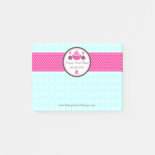 Custom Cake Pops und Cupcake Aqua Pink V2 Post-it Klebezettel (Vorderseite)