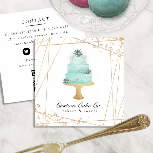 Custom Cakes Bakery Business Card QR Code Quadratische Visitenkarte