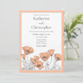 Custom California Poppy Peach Floral Wedding Einladung (Stehend Vorderseite)