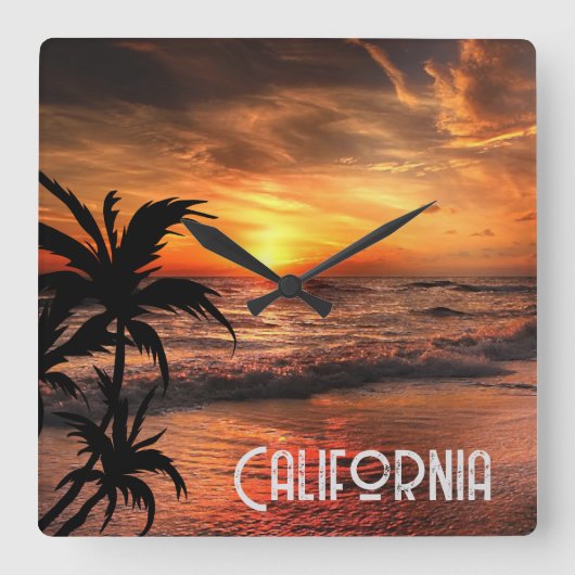CUSTOM CALIFORNIA SUNSET STRAND NATUR SCHÖN QUADRATISCHE WANDUHR (Vorderseite)