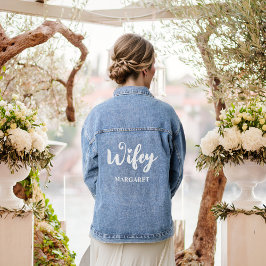 Custom Calligraphy Heart Wifey Name Wedding Jeansjacke