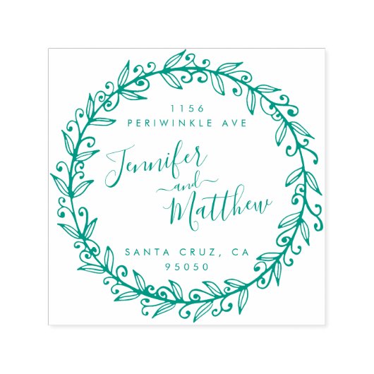 Custom Calligraphy Wreath Wedding Rücksendeadresse Permastempel (Design)