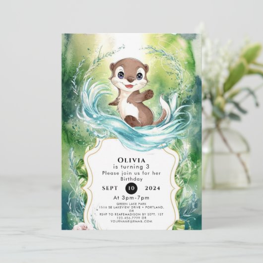 Custom Calm Otter Geburtstag Einladung (Stehend Vorderseite)