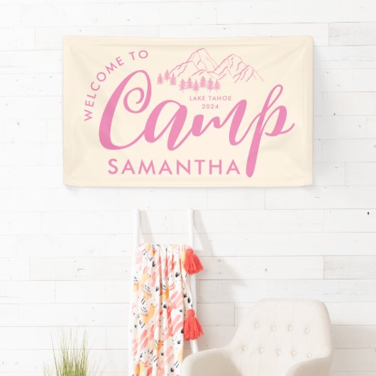 Custom Camp Bachelorette Party Moderne Rustikal ro Banner (Insitu)