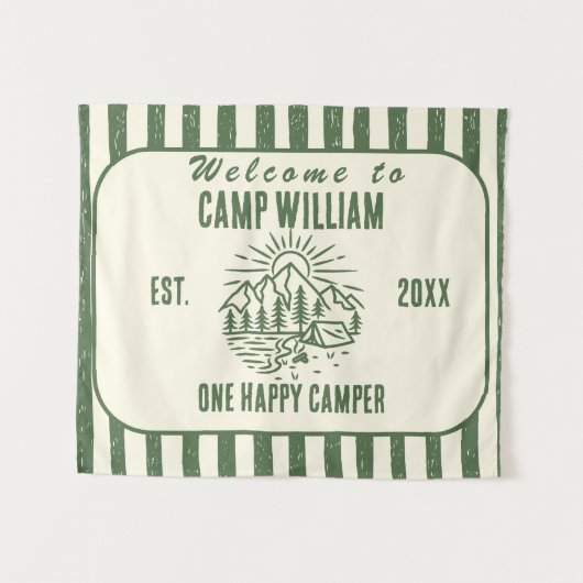 Custom Camp Birthday Tapestry - Rustikales Gebirge Wandteppich (Vorderseite (Horizontal))