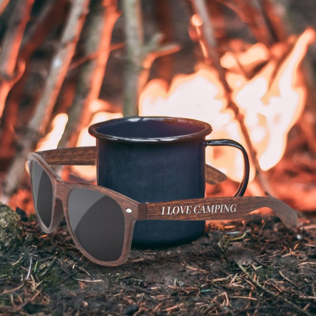 Custom Camping Vater Holz Look Sonnenbrille (Perfect pair of sunglasses for your Dad that loves camping)