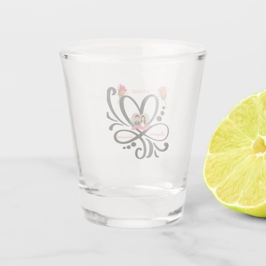 Custom Can Cooler, Wedding Favor, Anniversary Gift Schnapsglas (Rückseite)