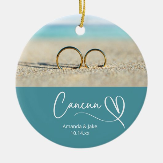 Custom Cancun Destination Beach Wedding Keramik Ornament (Vorne)