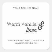 Custom Candle Label Minimalist Modern Business Quadratischer Aufkleber (Vorderseite)