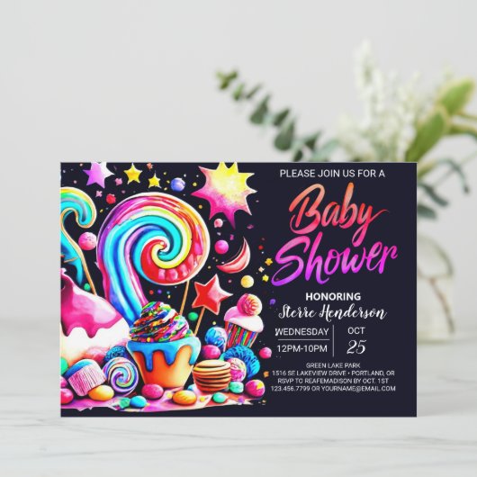Custom Candy Baby Dusche Einladung (Stehend Vorderseite)