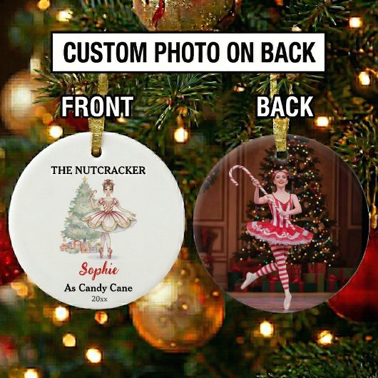 Custom Candy Cane Nutcracker Photo Christmas Keramik Ornament