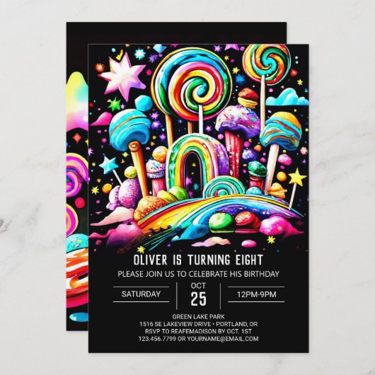 Custom Candy Wonderland Geburtstag Einladung (Vorne/Hinten)