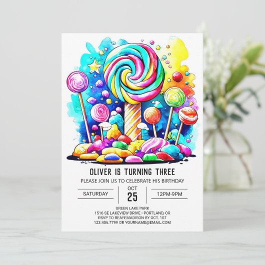 Custom Candyland Online Geburtstag Einladung (Stehend Vorderseite)