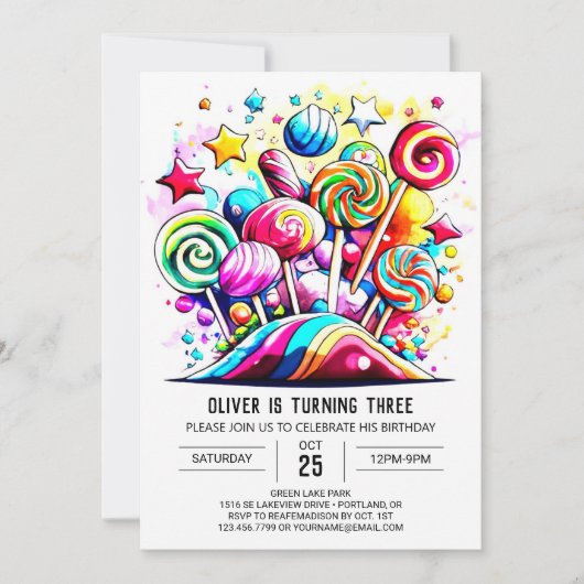 Custom Candyland Printable Birthday Einladung (Vorderseite)
