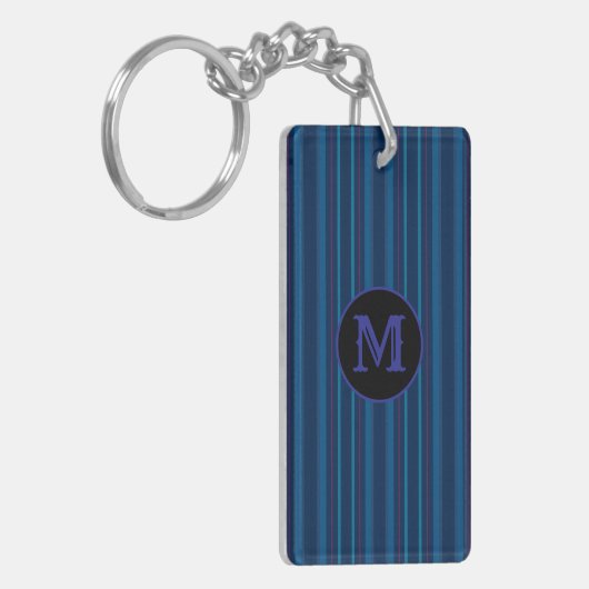 Custom Capital Initial Navy Blue Stripes Keychain Schlüsselanhänger (Vorderseite links)