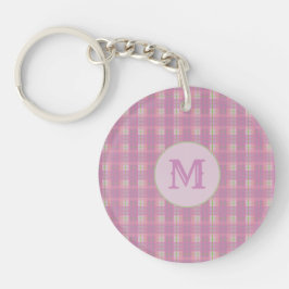 Custom Capital Initial Pink Plaid Stripe Key Chain Schlüsselanhänger