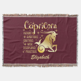 Custom Capricorn Zodiac Sign Gold Maroon Astrologi Decke