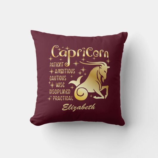 Custom Capricorn Zodiac Sign Gold Maroon Luxus Kissen (Vorderseite)