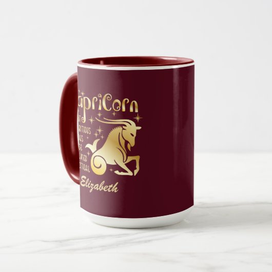 Custom Capricorn Zodiac Sign Gold Maroon Luxus Tasse (Vorderseite Links)