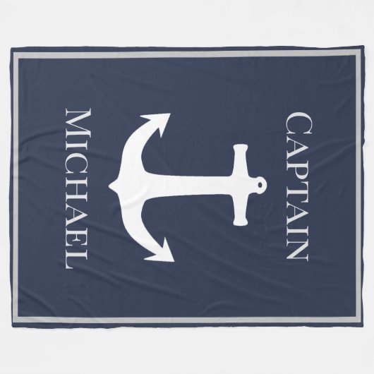 Custom Captain Name Nautical Navy Anchor Fleecedecke (Vorderseite (Horizontal))
