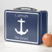 Custom Captain Name Nautical Navy Anchor Metall Brotdose (Beispiel)