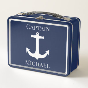 Custom Captain Name Nautical Navy Anchor Metall Brotdose