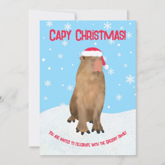 Custom Capybara Pun Cape Weihnachtsfamilie Urlaub Einladung (Vorderseite)