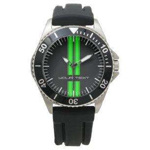 Custom Car Watch - Racing Stripes Green Armbanduhr