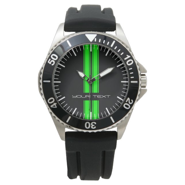 Custom Car Watch - Racing Stripes Green Armbanduhr (Vorderseite)