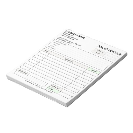 Custom Carbonless Sales Invoice Form, Company Name Notizblock (Rotiert)