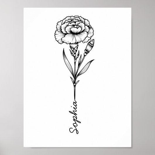 Custom Carnation Birth Blume Tattoo mit Name Poster (Vorne)