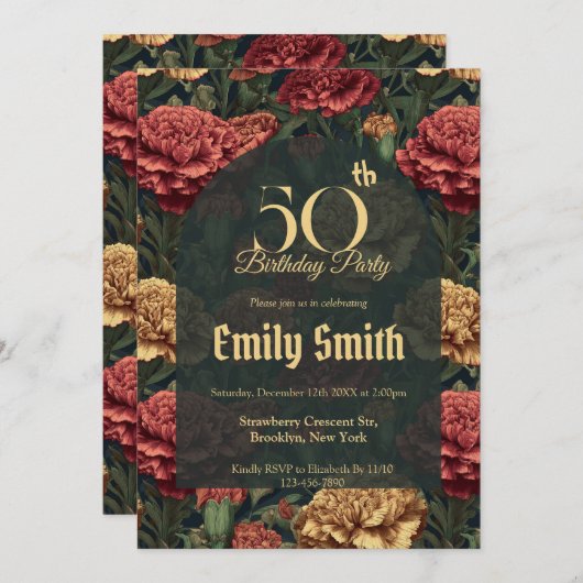 Custom Carnation Sparkle Boho Birthday Einladung (Vorne/Hinten)