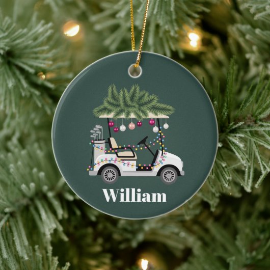 Custom Cart Name Golf Balls Christmas Golfer Keramik Ornament (Baum)