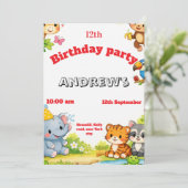 Custom Cartoon Animal Birthday Invitation Einladung (Stehend Vorderseite)