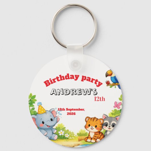 Custom Cartoon Animal Birthday Invitation  Schlüsselanhänger (Vorderseite)