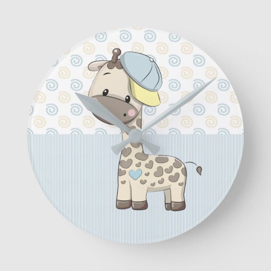 Custom Cartoon Baby Boy Giraffe Clock Runde Wanduhr (Vorderseite)