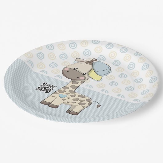 Custom Cartoon Baby Boy Giraffe Papierplatte Pappteller (Schrägansicht)