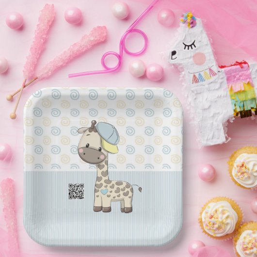 Custom Cartoon Baby Boy Giraffe Papierplatte Pappteller (Party)